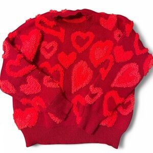 Heart Patterned Red Sweater